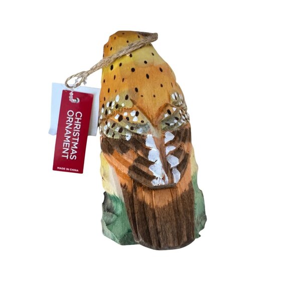 Hand-Carved Wooden Owl Christmas Ornament 4 1/4" High - Picture 4 of 8